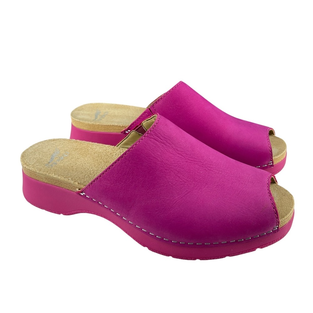 Dansko Ravyn Womens Clog Sandals Size 40 US 9.5-10 Fuchsia Pink Leather Peep Toe